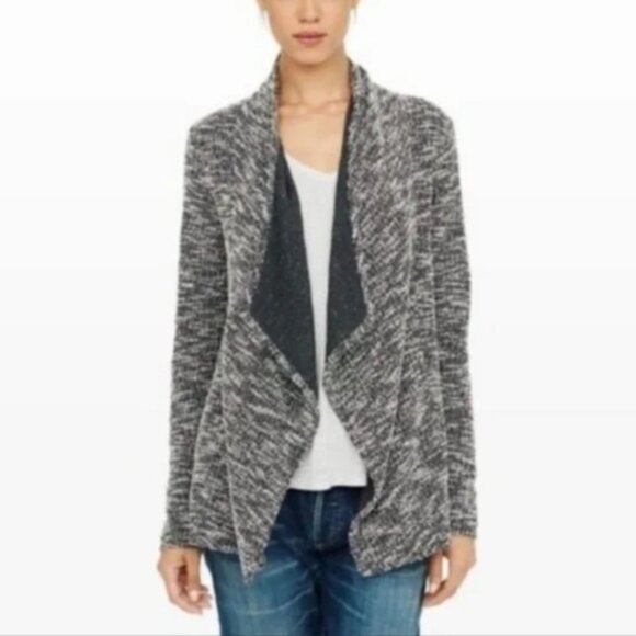 Club Monaco Size M Gray & Black Kiki Boucle Knit Draped Open Cardigan Sweater - Picture 1 of 16